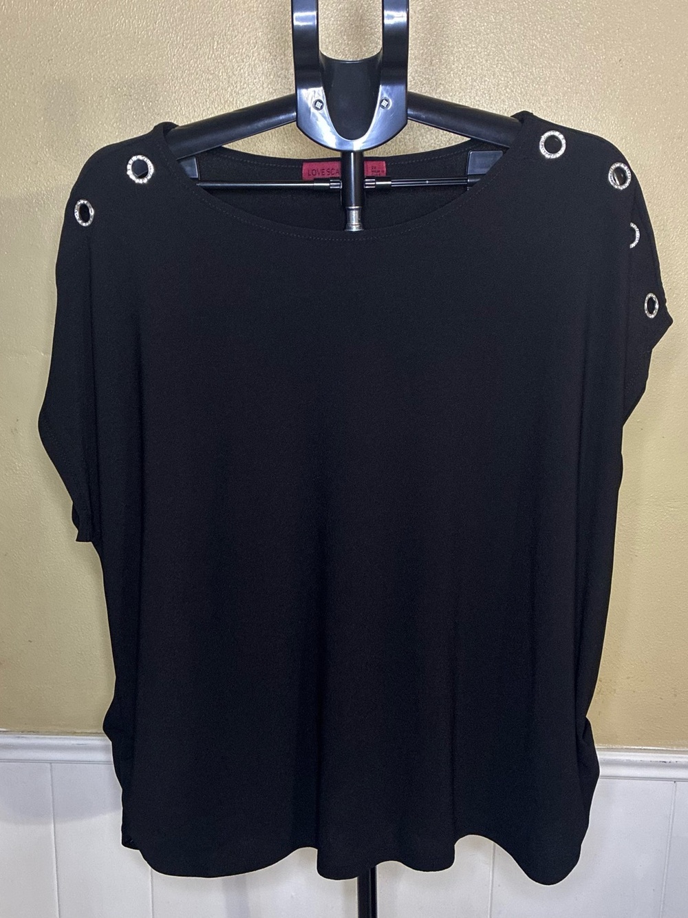 Love Scarlett Black Short-Sleeve Top with Silver Grommet Accents